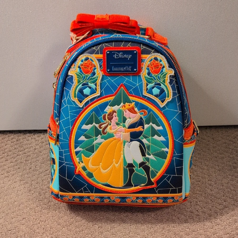 Loungefly Disney Stained Glass Beauty & The Beast Crossbody Convertible Backpack